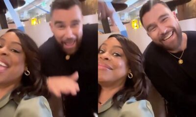 Watch Video of Travis Kelce Getting a dance lesson from Grotesquerie costar Niecy Nash on the set of their new show Grotesquerie, the Kansas City Chiefs star's major acting debut.