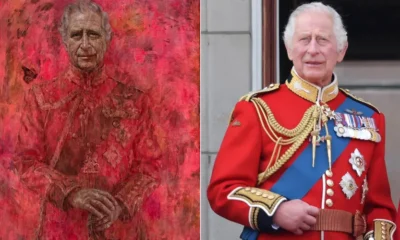 In the painting, Charles is seen holding a sword and wearing the bright red uniform of the Welsh Guards, a British Army regiment of which he was made Regimental Colonel in 1975, according to Buckingham Palace.