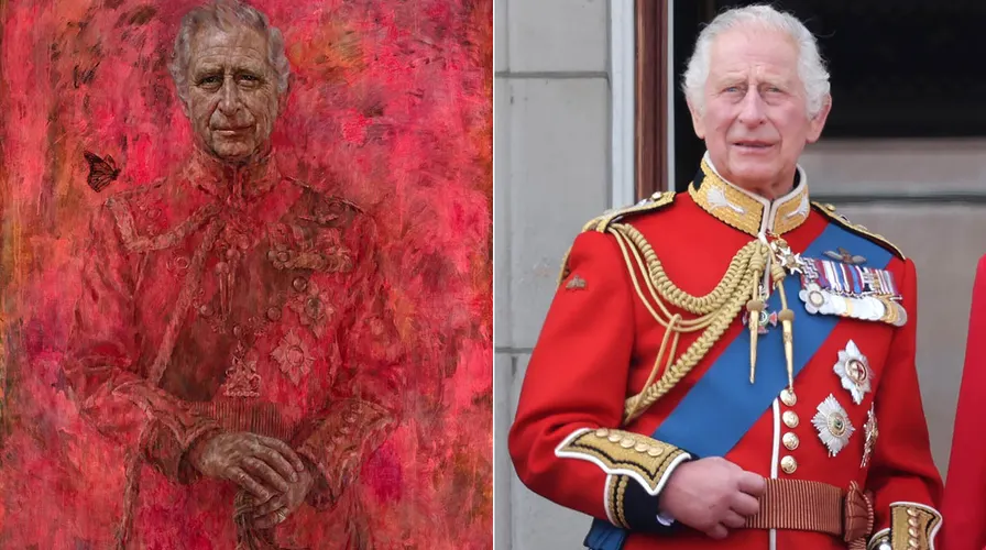 In the painting, Charles is seen holding a sword and wearing the bright red uniform of the Welsh Guards, a British Army regiment of which he was made Regimental Colonel in 1975, according to Buckingham Palace.